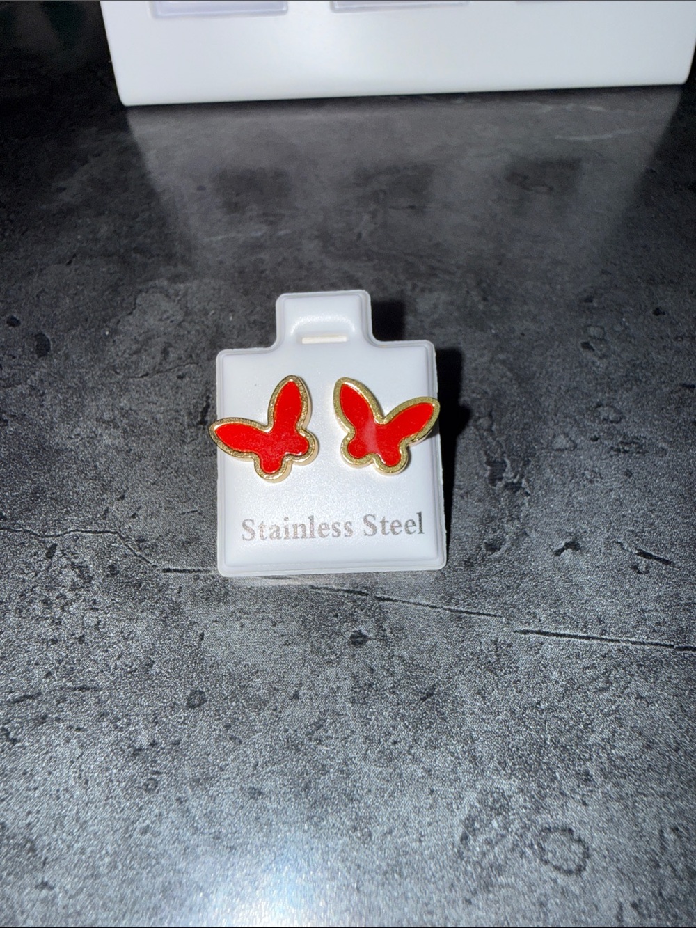 Red Butterfly Stainless Steel Stud Earrings with Gold Edge